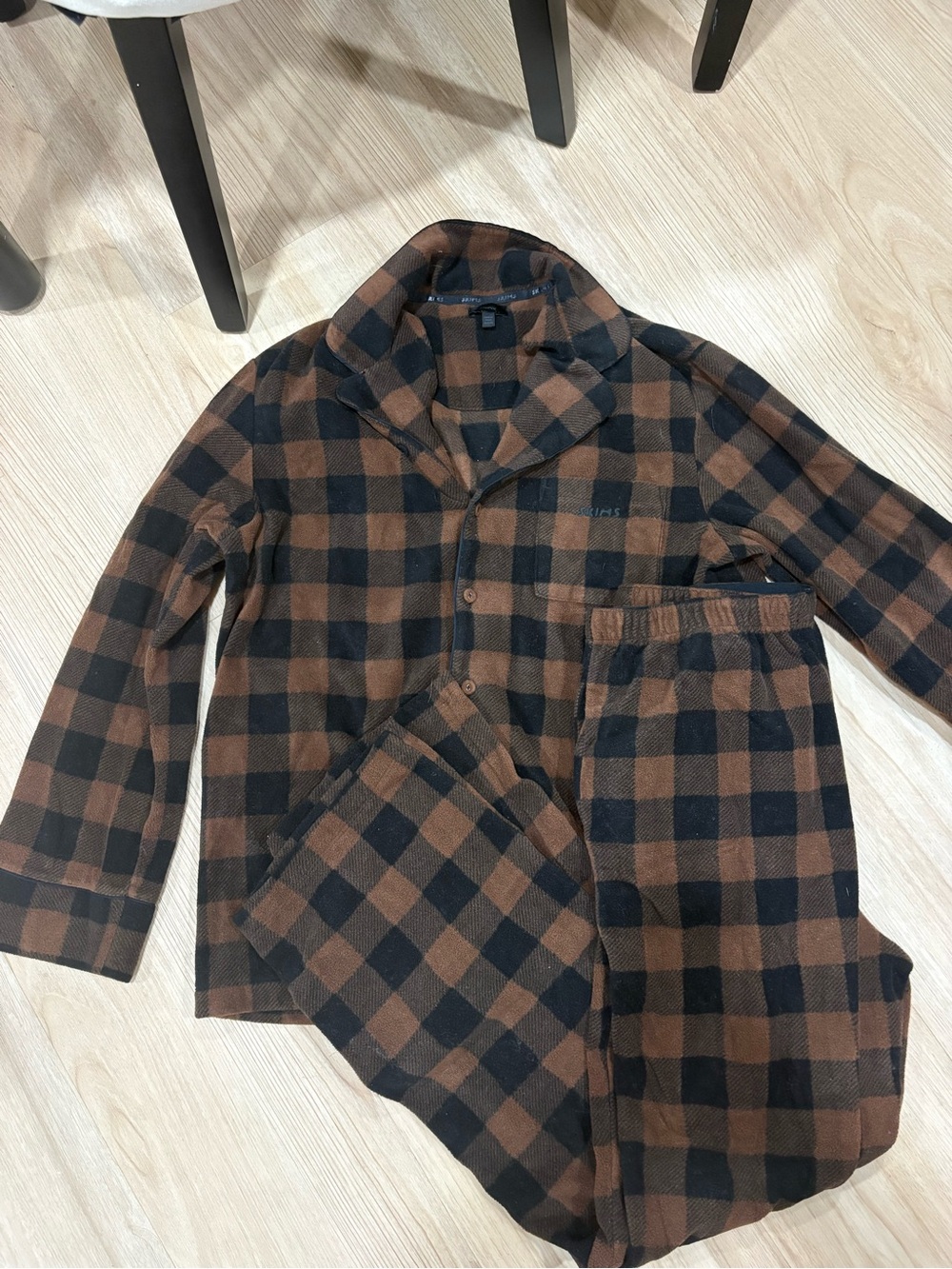 SKIMS Brown and Black Buffalo Plaid Pajama Set